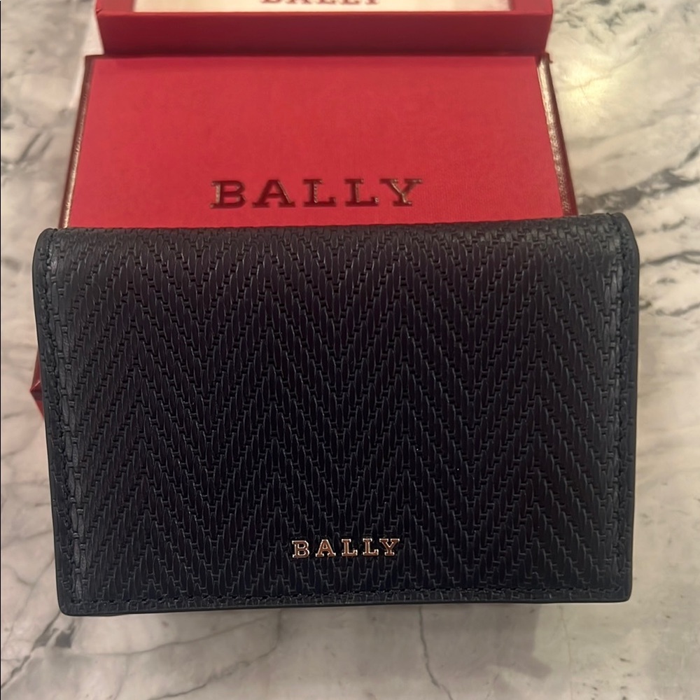 Bally Textured Navy Leather Card Holder